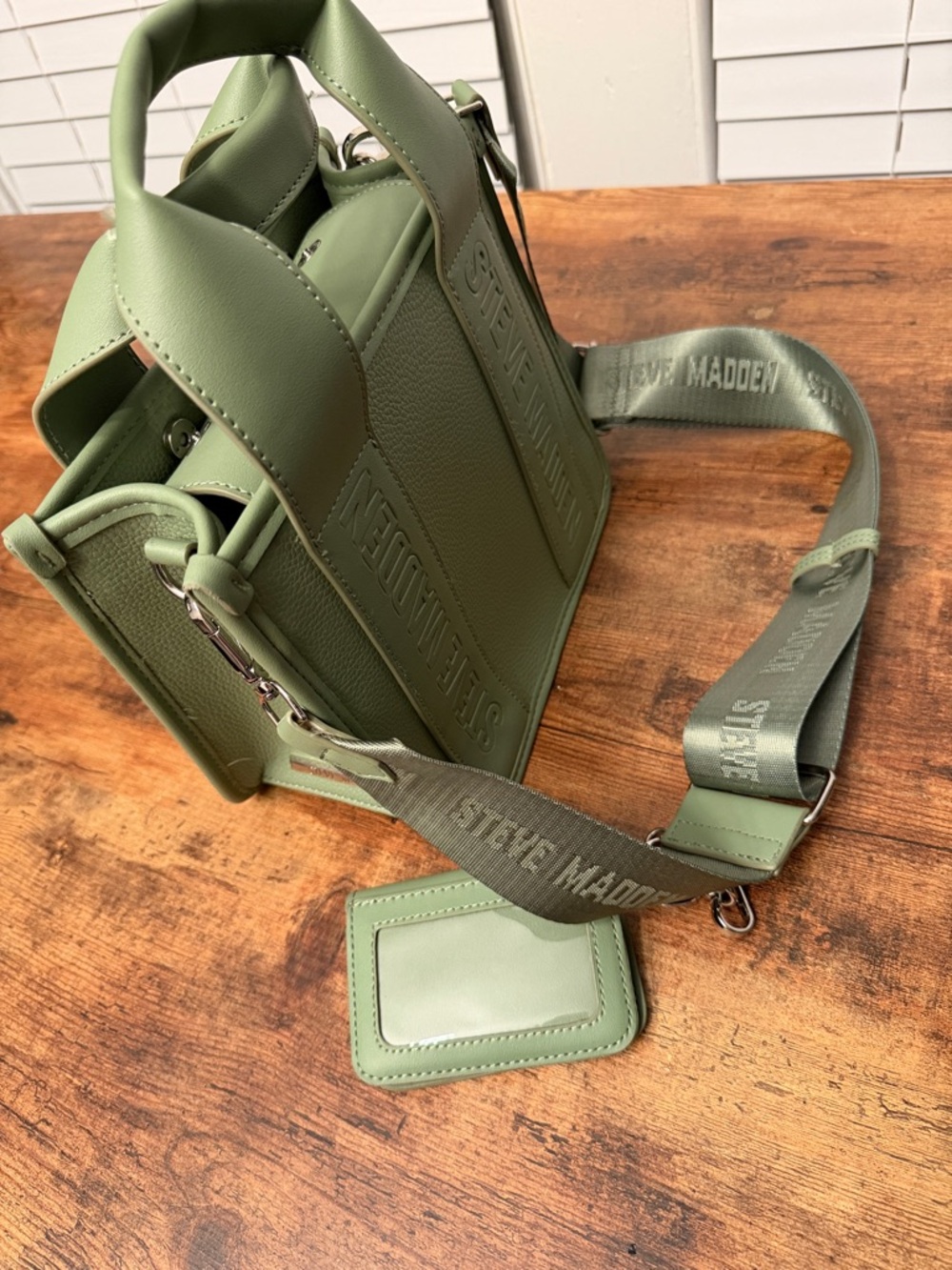 Steve Madden Sage Green Mini Tote with Matching Card Case - Picture 8 of 9